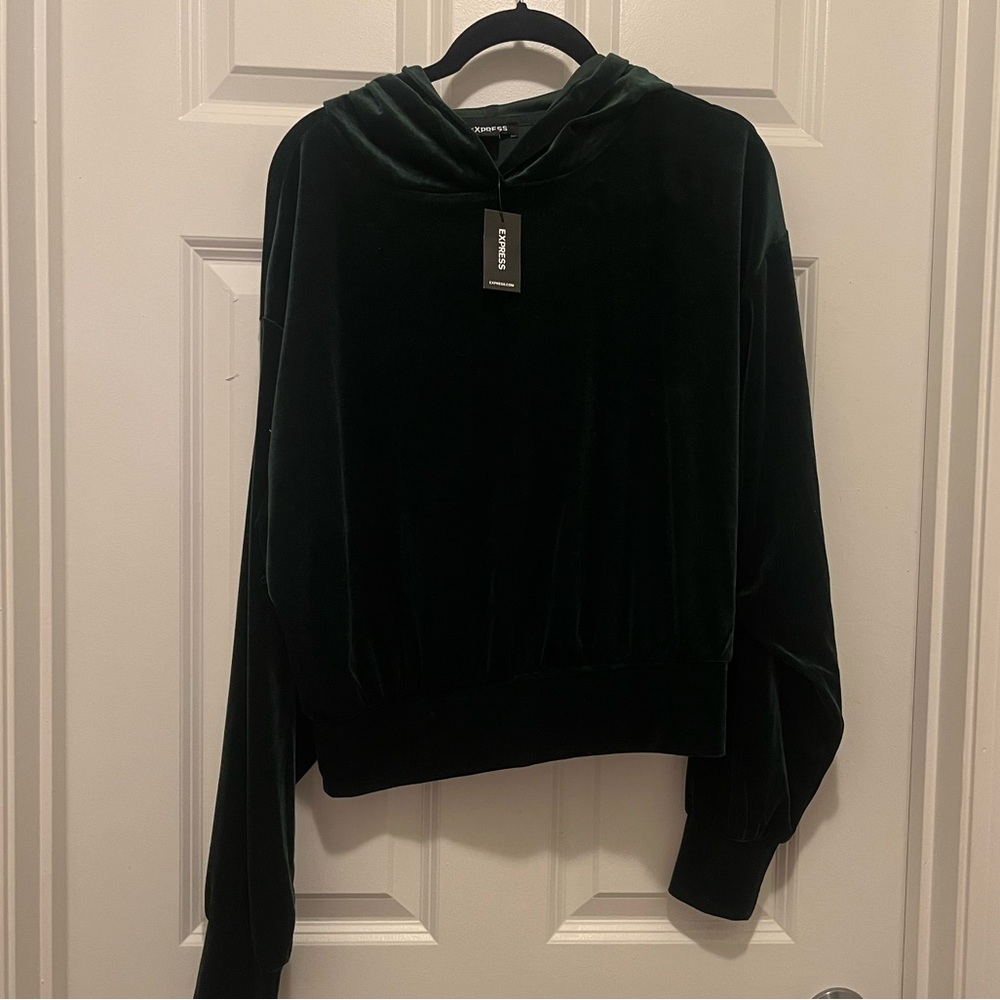Express Green Velour Hoodie NWT